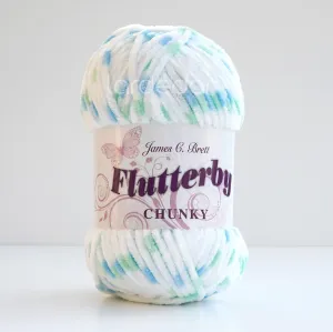 Flutterby Chunky Yarn B8 Blue Mint Spot - James C Brett Chenille Plush