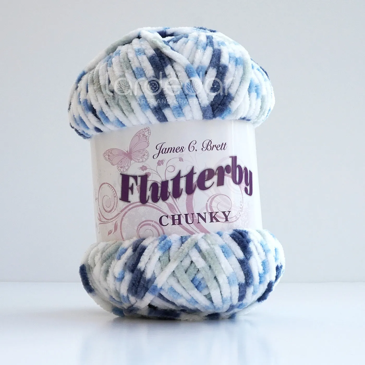 James C Brett Flutterby Chunky - B13 - Blue Spot - 100g  Chenille Plush