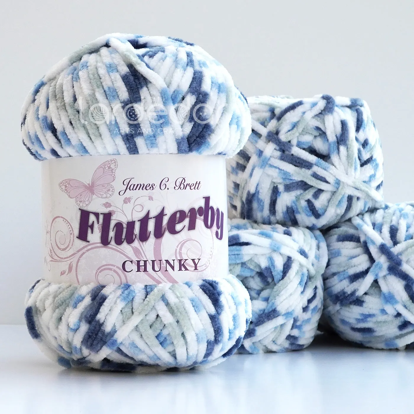 James C Brett Flutterby Chunky - B13 - Blue Spot - 100g  Chenille Plush