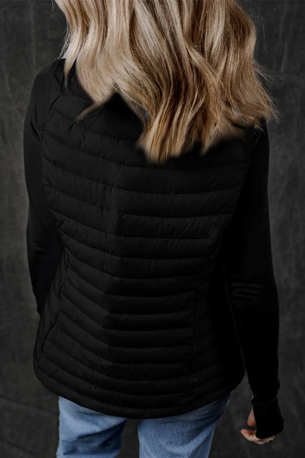 Jenkins Plush Collared Quilted Zipped Puffer Vest - Black