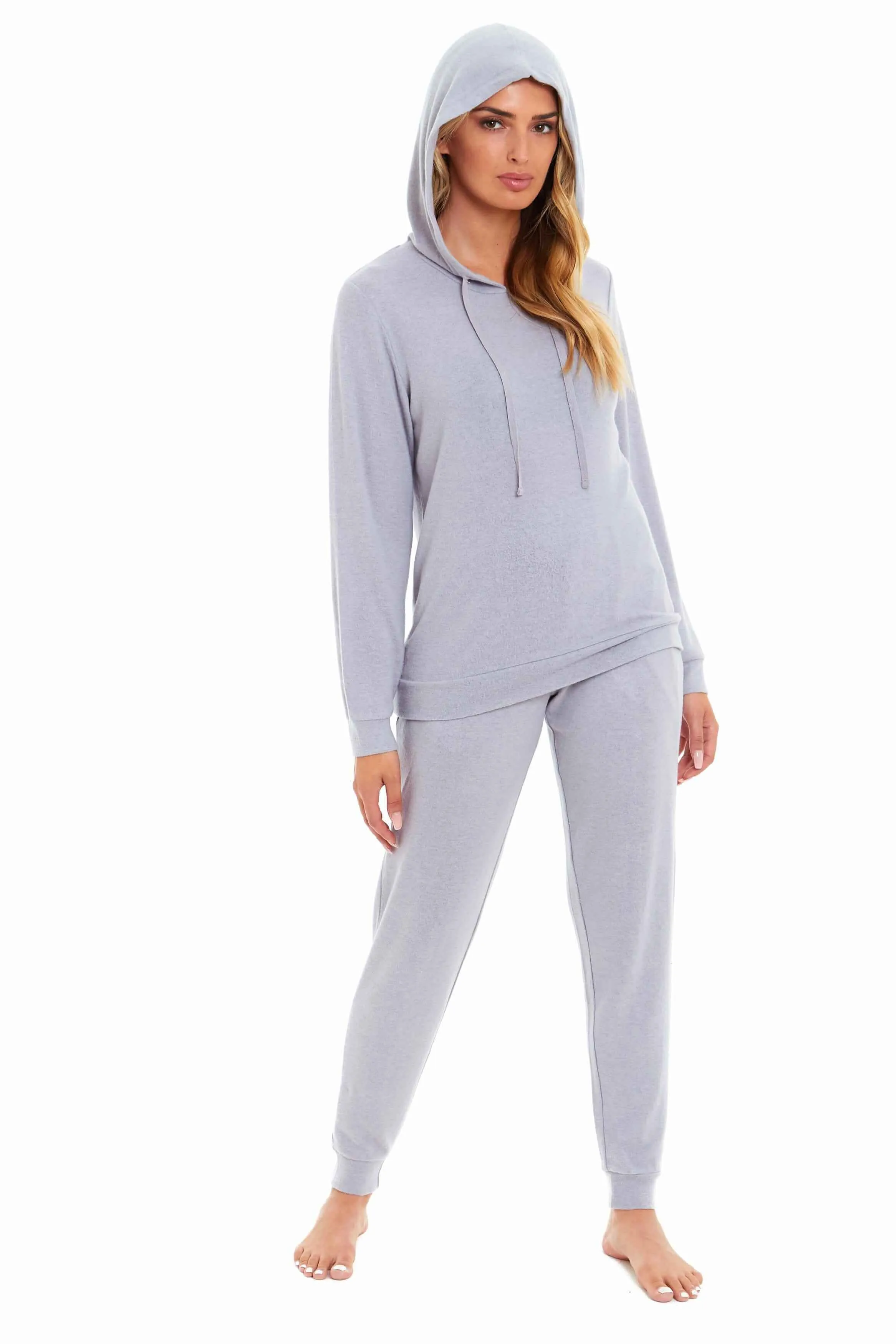 Luxurious Womens Pink Grey Cosy Hooded Pyjama Set Soft Comfortable Stretchable Loungewear Long Sleeve Hoodie and Pants Ideal Gift Daisy Dreamer