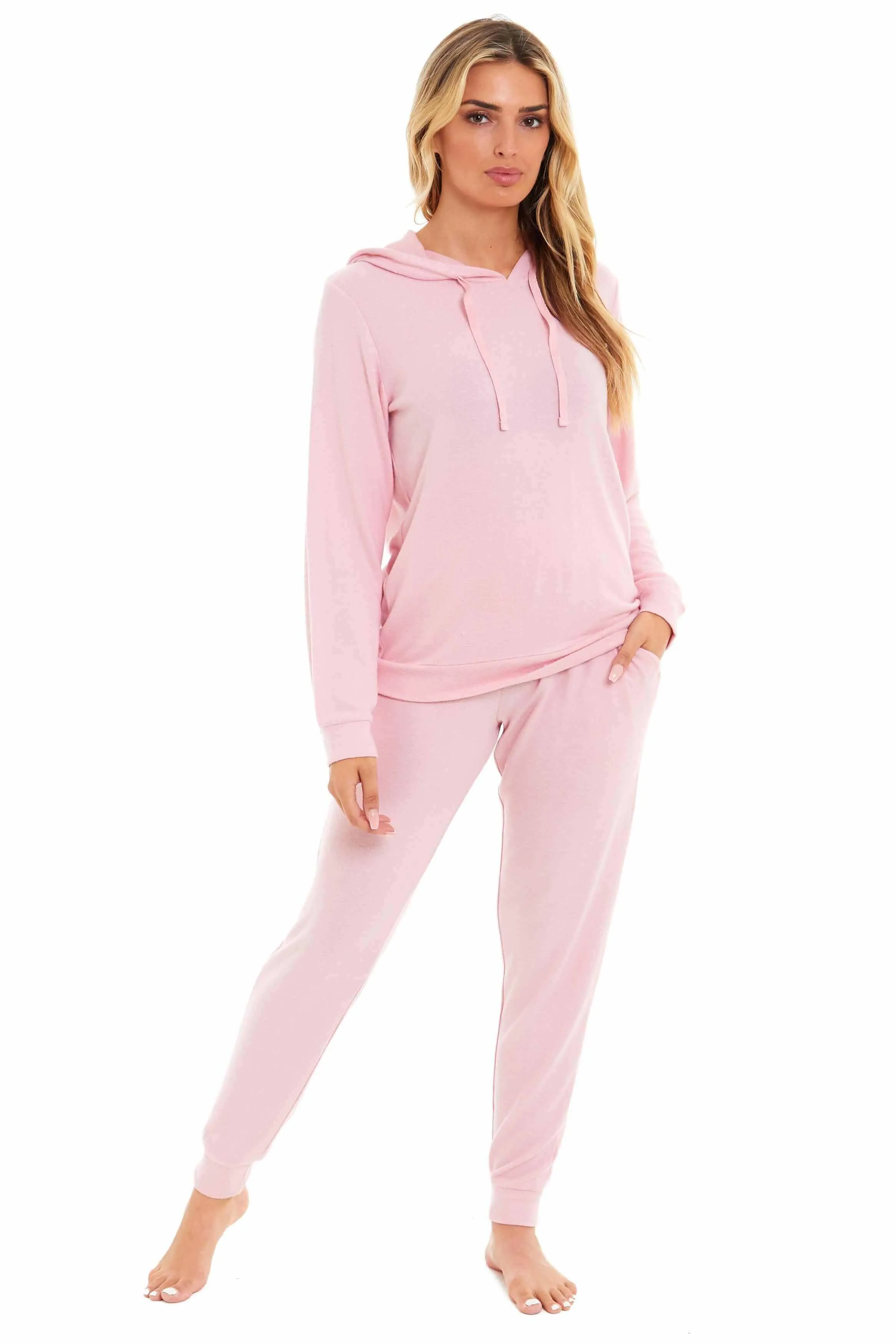Luxurious Womens Pink Grey Cosy Hooded Pyjama Set Soft Comfortable Stretchable Loungewear Long Sleeve Hoodie and Pants Ideal Gift Daisy Dreamer