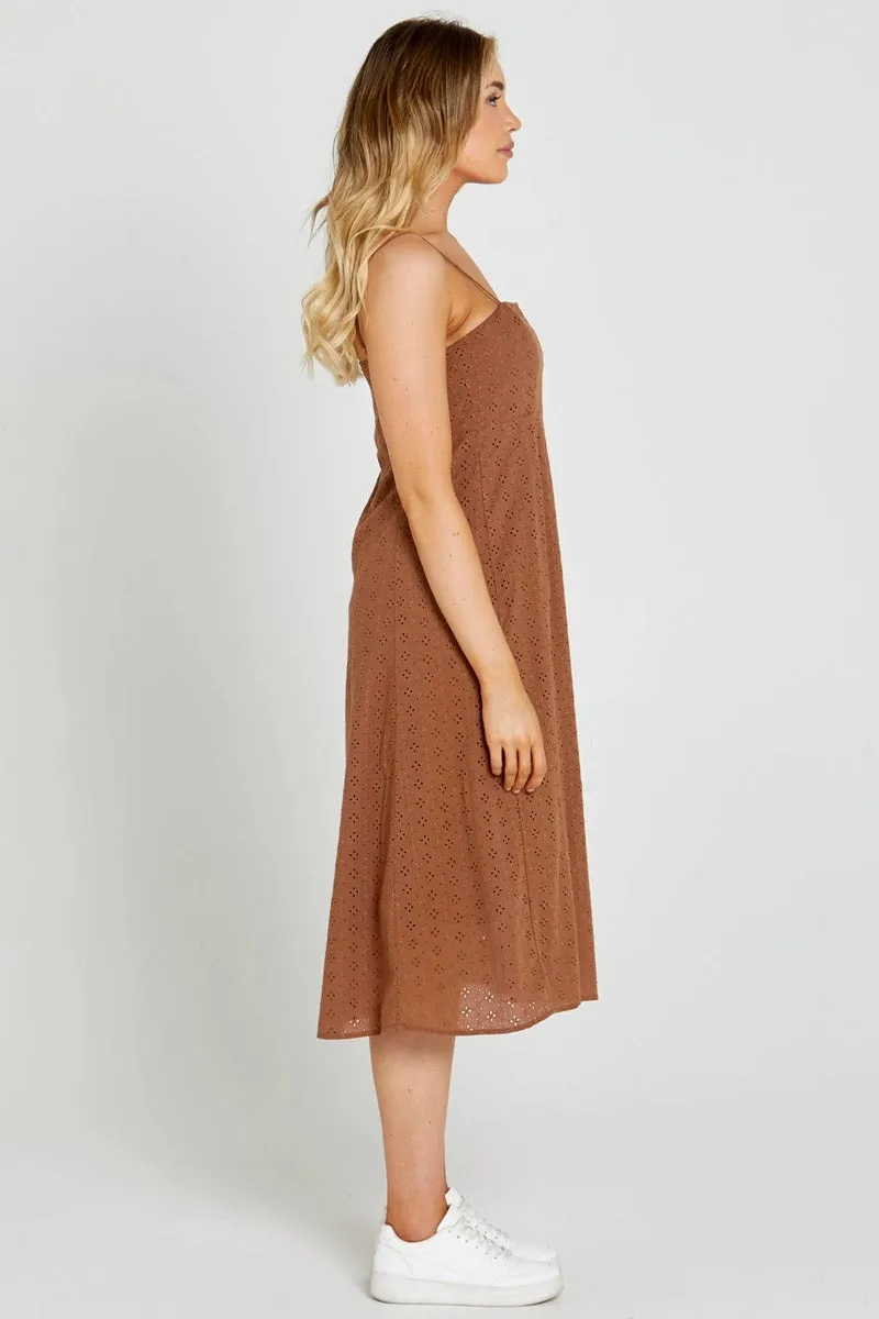 Sass - Sofia Embroidered Midi Dress - Mocha Brown